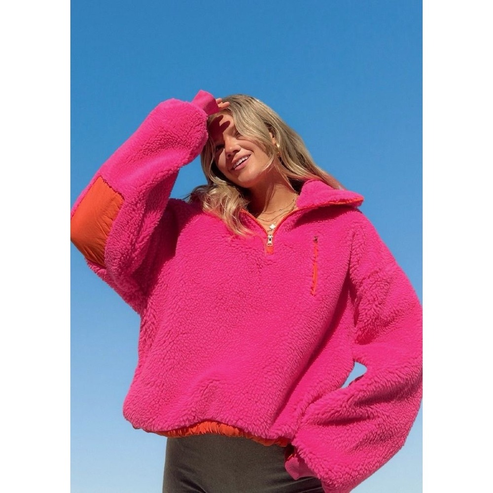 Starfit Sherpa Half Zip Fleece Pullover Pink Size L/XL Ultra Warm Cozy Teddy